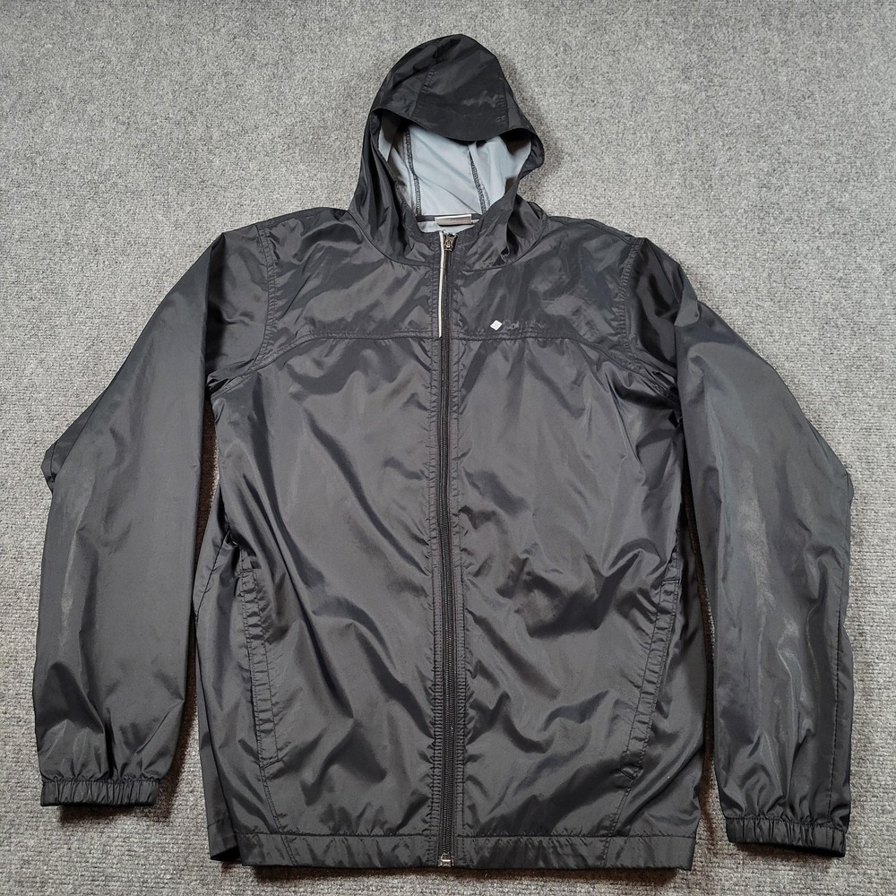Columbia Jacket Youth XL Black Omni-Heat Hooded Windbreaker Full Zip Lightweight